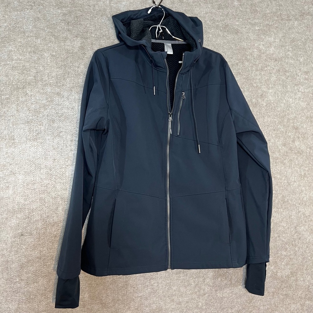 Mondetta Softshell Hooded Jacket Womens XL Black Thumbhole Reflective Gorpcore